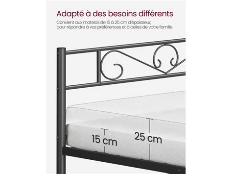 VASAGLE lit adulte 160 x 200 cm 2 personnes en métal montage facile