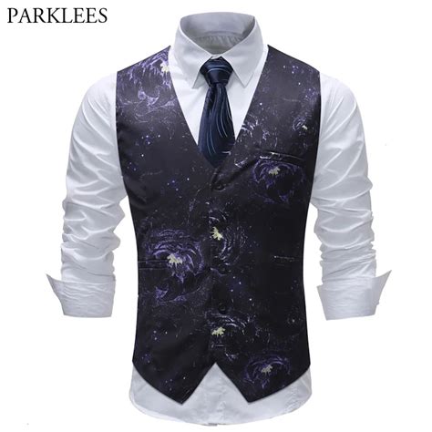 Mens Hipster Floral Print Suit Vest 2018 Brand New Single Breasted