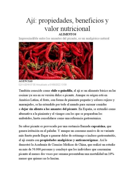 Ají Propiedades Beneficios Y Valor Nutricional Imprescindible Entre