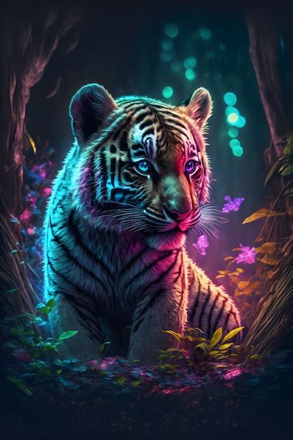 Ilustraci N Generada Por Ia De Un Majestuoso Tigre Iluminado Por Luces