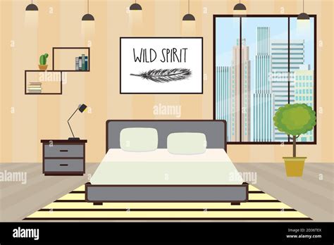 Modern Hotel room or Bedroom Interior flat design.Home furniture.cartoon vector illustration ...