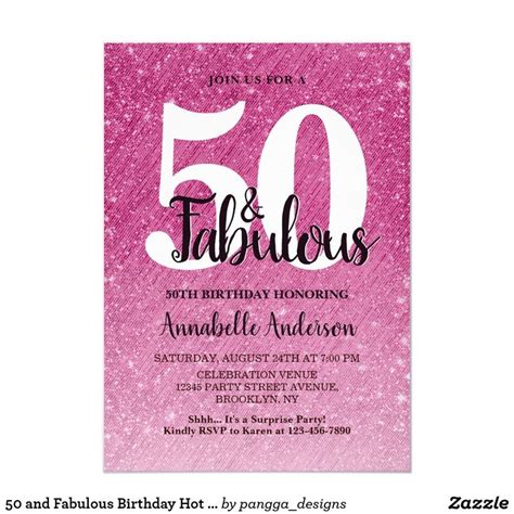 50 And Fabulous Birthday Hot Pink Sparkle Tinsel Invitation Zazzle Fabulous Birthday 50 And