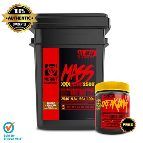 Mutant Mass Xxxtreme 2500 10kgs 22lbs Triple Chocolate Flavour Free Mutant Creakong 300g