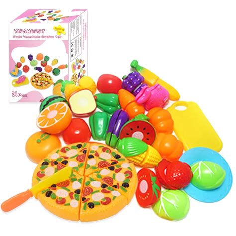 Surwish 24 Pcs Set Plastic Fruit Vegetable Kitchen Cutting Toys Early