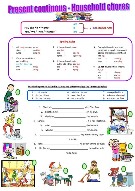 Household Chores Present Continuou… English Esl Worksheets Pdf And Doc