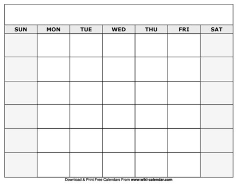 Blank Fill In Calendar Templates