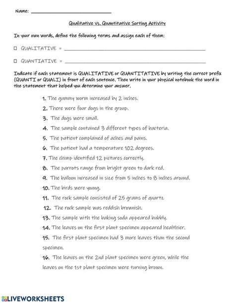 Qualitative Vs Quantitative Worksheet Adjective Worksheet Worksheets