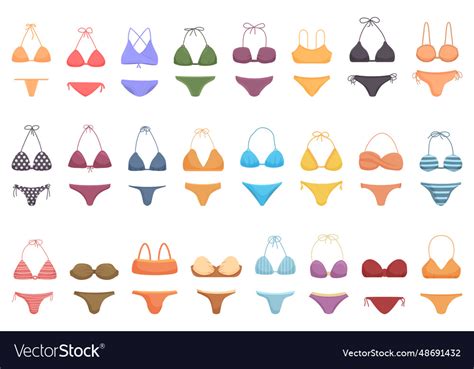 Bikini Icons Set Cartoon Woman Beach Royalty Free Vector