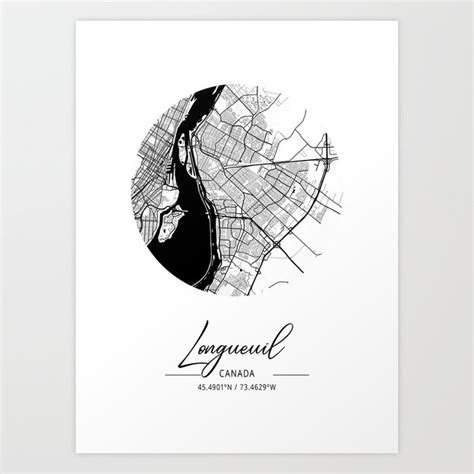 Longueuil Area City Map, Longueuil Circle City Maps Print, Longueuil ...