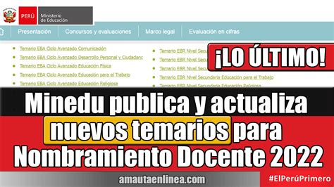 Minedu Publica Y Actualiza Nuevos Temarios Para Nombramiento Docente