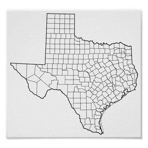 Texas Counties Blank Outline Map Poster | Zazzle | Texas county, Map ...