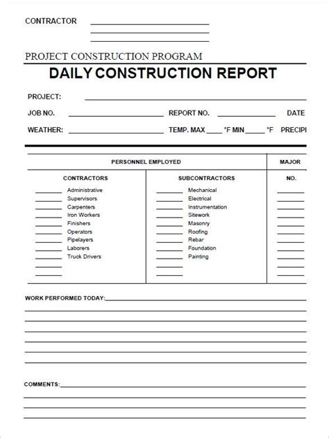 Daily Construction Report Templates Pdf Google Docs Ms Word