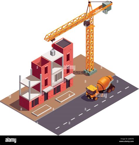 Townhouse Buildings Isometric Composition With View Of Building Site