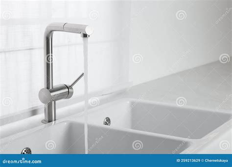 Stream Of Water Flowing From Tap In Kitchen Stock Image Image Of