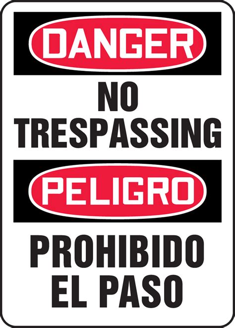 No Trespassing Bilingual Osha Danger Safety Sign Sbmadm076