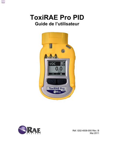 PDF ToxiRAE Pro PID RAE France Clean Only With A Damp Cloth To