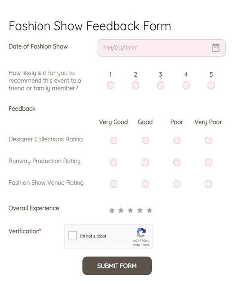 Fashion Show Feedback Form Template Free 123FormBuilder