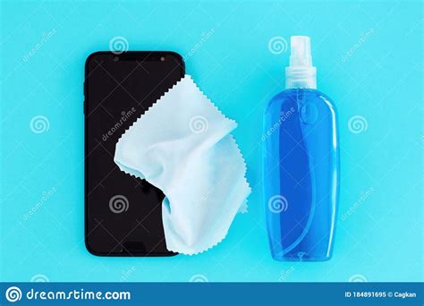 Mobile Phone Cleaning Or Disinfection With Spray And Cloth Stock Image