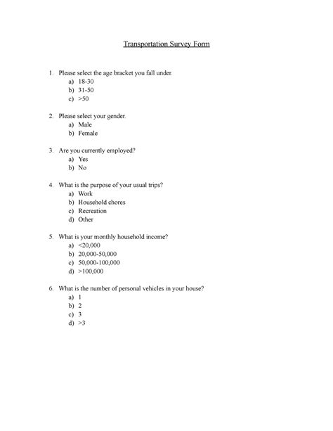 Transportation Survey Form Transportation Survey Form Please Select