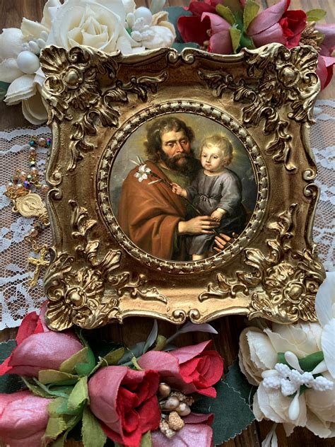 Saint Joseph and The Child Jesus Square Baroque Framed Catholic Art ...