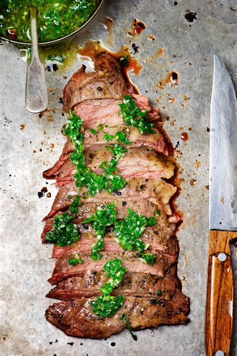 Flank Steak With Chimichurri Sauce Stock Photo Zoryanchik