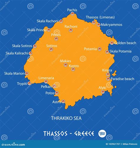 Island Of Thassos In Greece Vector Map Silhouette Stock Illustration 116677465