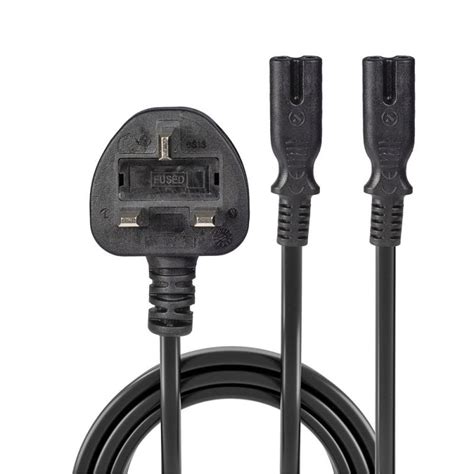 2 5m UK 3 Pin Plug To 2 X IEC C7 Splitter Extension Cable Black From