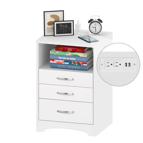 White Nightstand With Charging Station Nightstands And Modern End Side