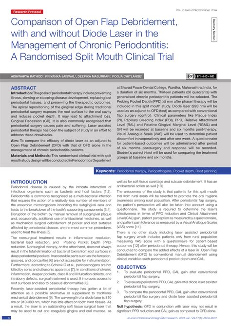 Pdf Comparison Of Open Flap Debridement With And Without Diode Laser