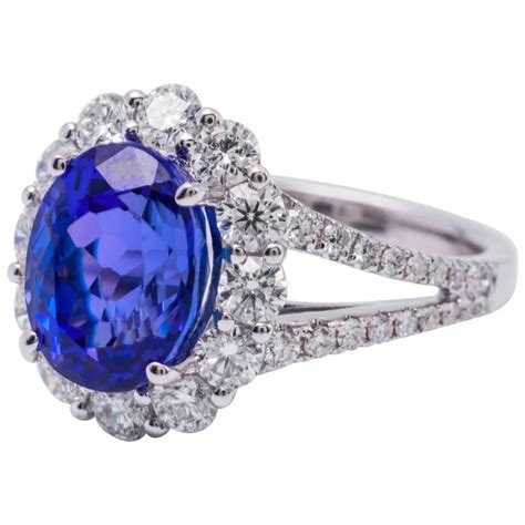 Oval Tanzanite And Diamonds Halo Cocktail Engagement Ring 4 85 Carat