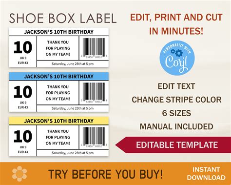 Shoe Box Label Template Sneaker Box Label Editable - Etsy