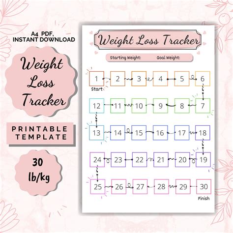 Weight Loss Tracker Printable 30 Lb Kg Weight Loss Chart Motivational