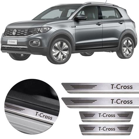 Soleira de Aço Inox Premium Escovado Volkswagen T Cross Tcross 2018 19 20