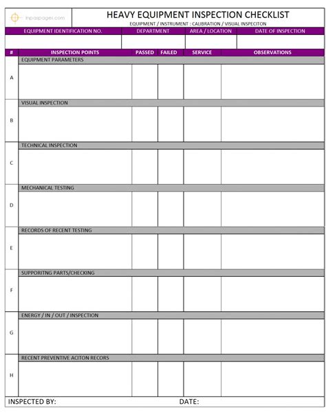 Daily Equipment Checklist Template Artofit