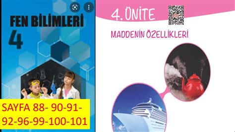 4 SINIF FEN BİLİMLERİ DERS KİTABI 4 ÜNİTE MADDE sayfa 88 90 91 92 96