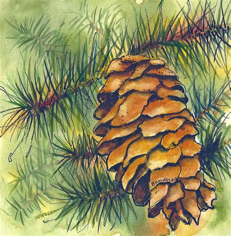 Pinecone Tree Painting Painting Watercolor Paintings