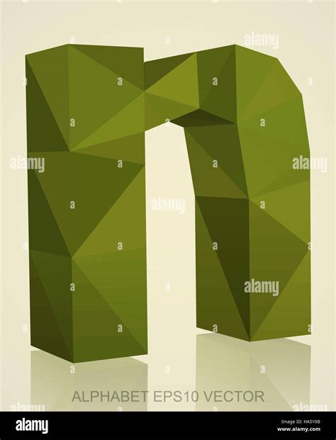 Abstract Khaki 3D Polygonal Lowercase Letter N With Reflection Low