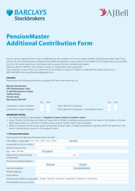 Fillable Online PensionMaster Additional Contribution Form Barclays