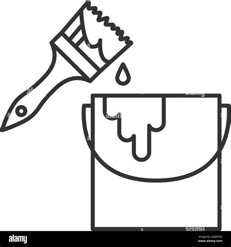 Paint Bucket With Brush Linear Icon Thin Line Illustration Painting