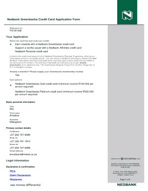 Nedbank Greenbacks Credit Card Fill Online Printable Fillable