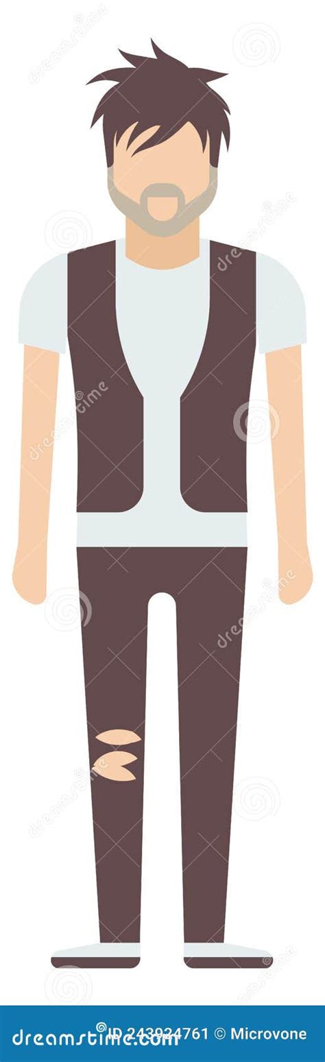 Shaggy Man In Ripped Clothes Poor Person Character Stock Vector