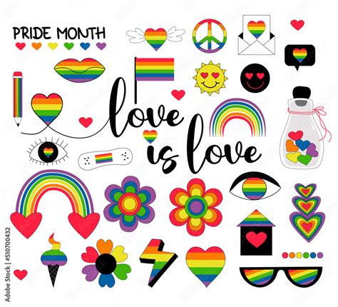 LGBT Pride Month collection. LGBTQ community symbols with pride flags ...