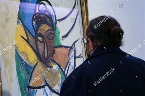 Visitors Observe Painting Woman By Fondation Editorial Stock Photo