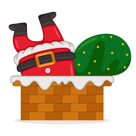 Cute Santa Claus Enters Through The Chimney In Cartoon Style