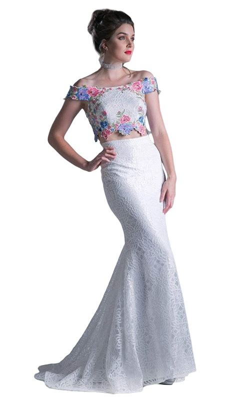 Ladivine Ca314 Off Shoulder Floral Embroidered Mermaid Gown Couture