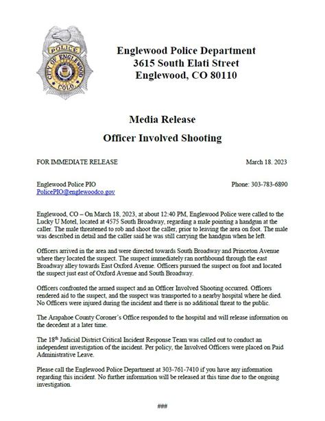 Englewood Police Department on Twitter: "Update to Officer Involved ...