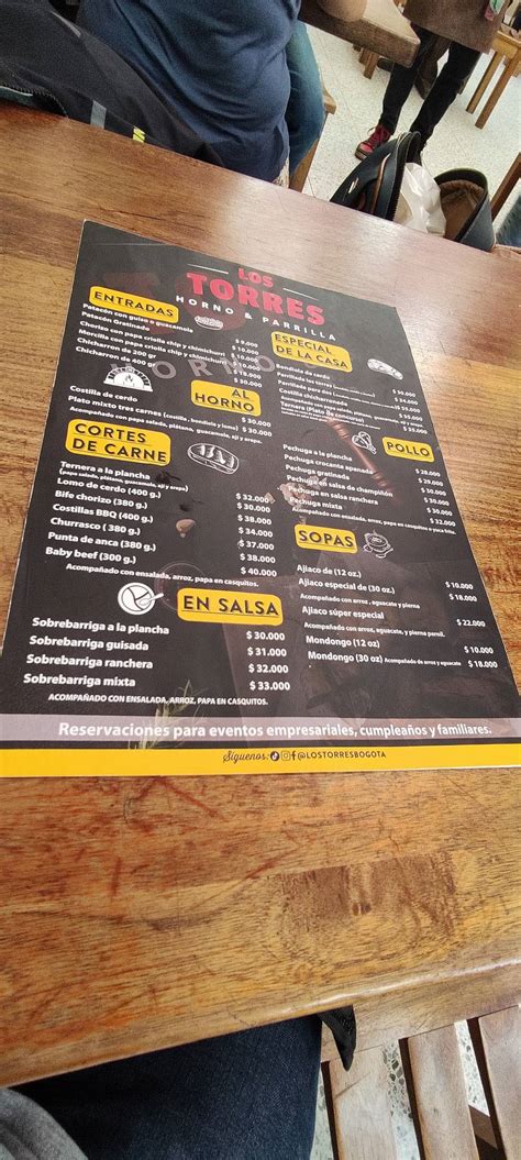 Menu at Asadero Restaurante Los Torres Horno Y Parrilla Bogotá