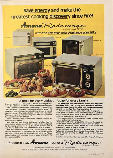 Print Ad Amana Radarange Microwave Oven Year Warranty Vtg