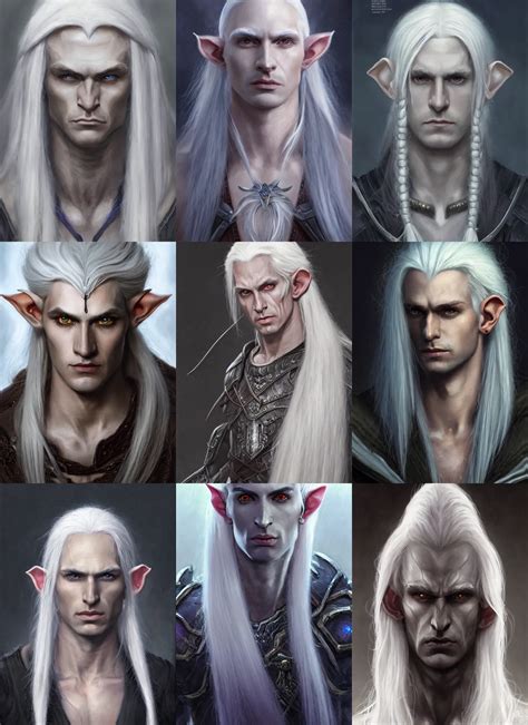 A Portrait Of A Male Drow Elf With Long White Hair Stable Diffusion