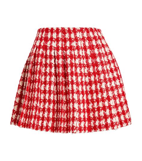 Womens Self Portrait Red Bouclé Pleated Mini Skirt Harrods